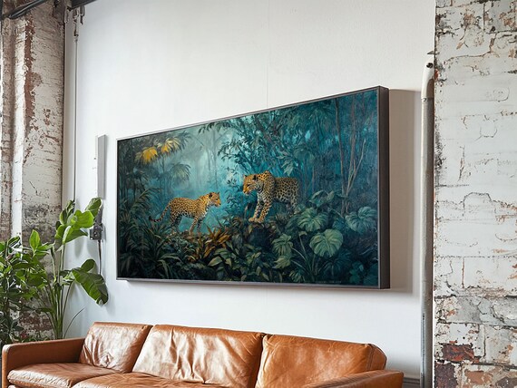 Moody Jungle Leopards Print Smoky Mountain Art Cottagecore Wall Art Leopard Decor Gift Idea For Him Wildlife Art