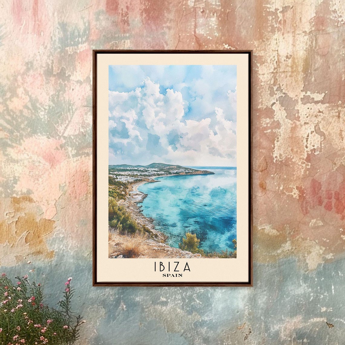 Ibiza Spain Mediterranean Coastline Aerial Bay View Watercolor Poster - Image 4