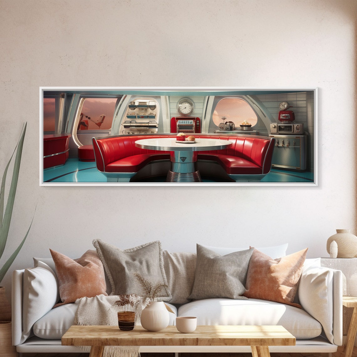 1950s Retro Diner Booth Red Vinyl Futurist Interior Wall Art Poster - Image 5