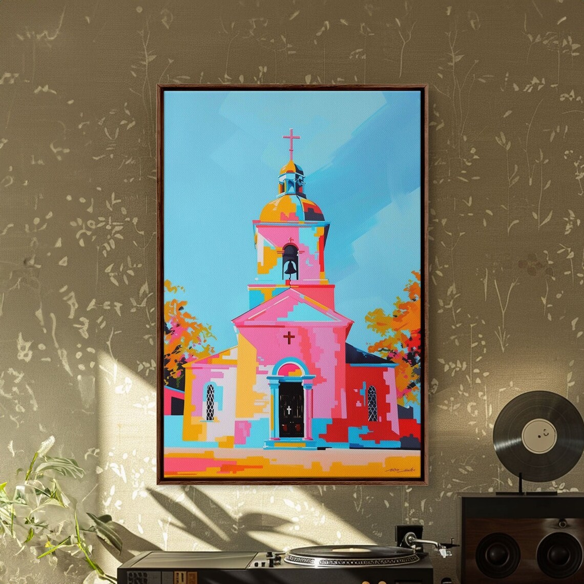 Colorful Pink Church Dome Abstract Modern Chapel Art Wall Poster - Image 2