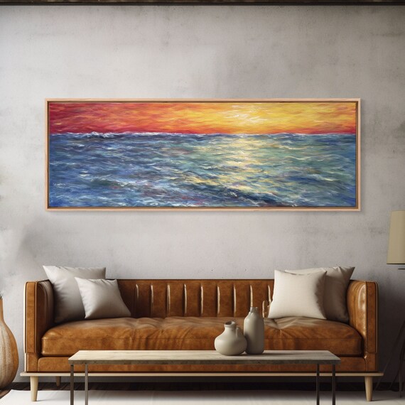 Vibrant Abstract Ocean Sunset Orange Blue Yellow Nature Wall Art Poster