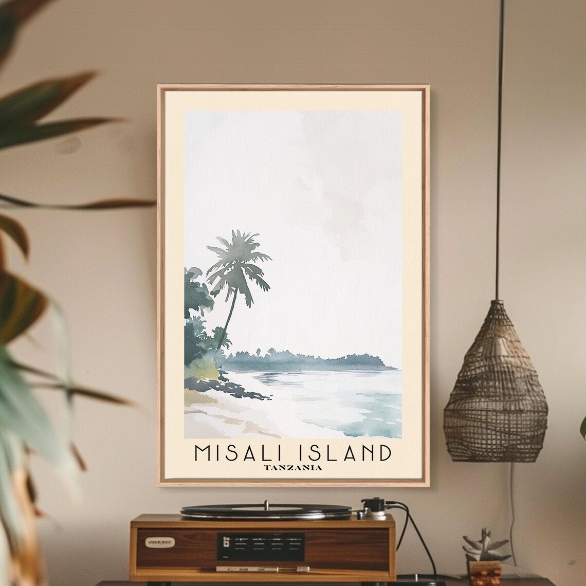 Misali Island Tanzania Minimalist Palm Beach Watercolor Travel Poster - Image 2