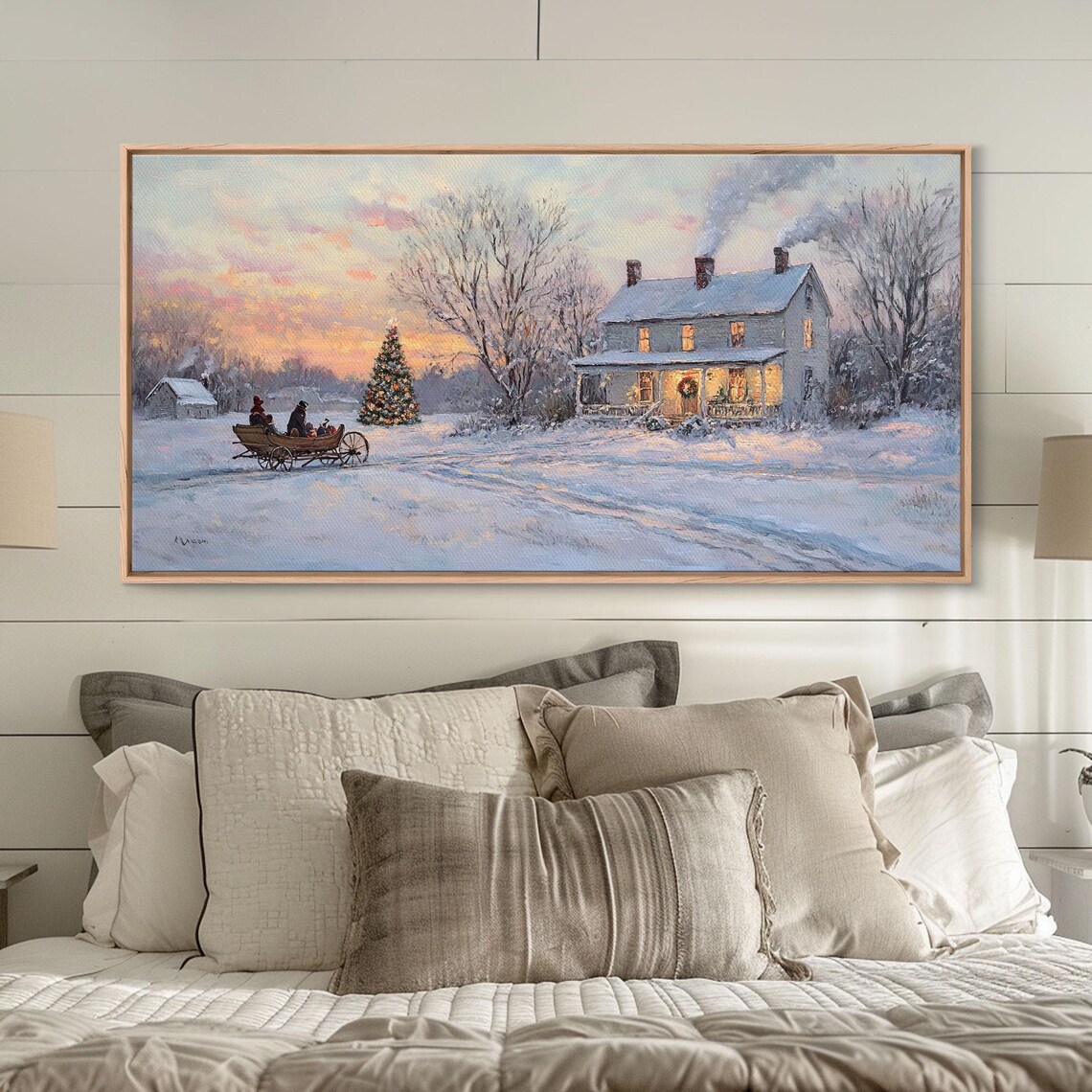 Horse Drawn Sleigh Ride, Vintage Christmas Art Print - Image 4