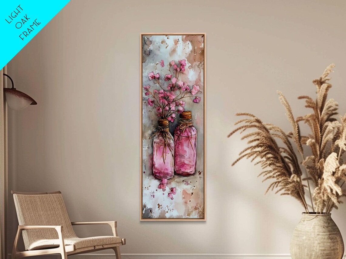 Pink Glass Bottles Wildflowers Rustic Farmhouse Watercolor Poster - Image 5