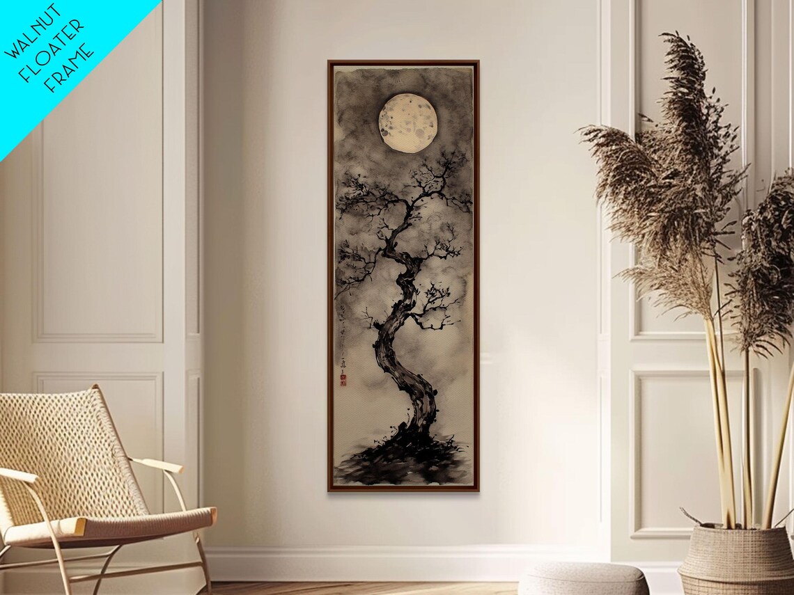 Print Moon And Tree Painting Mystical Wabi Sabi Wall Art Japanese Inspired Rustic Decor Above Bed Wall Art Gift Him - Image 6