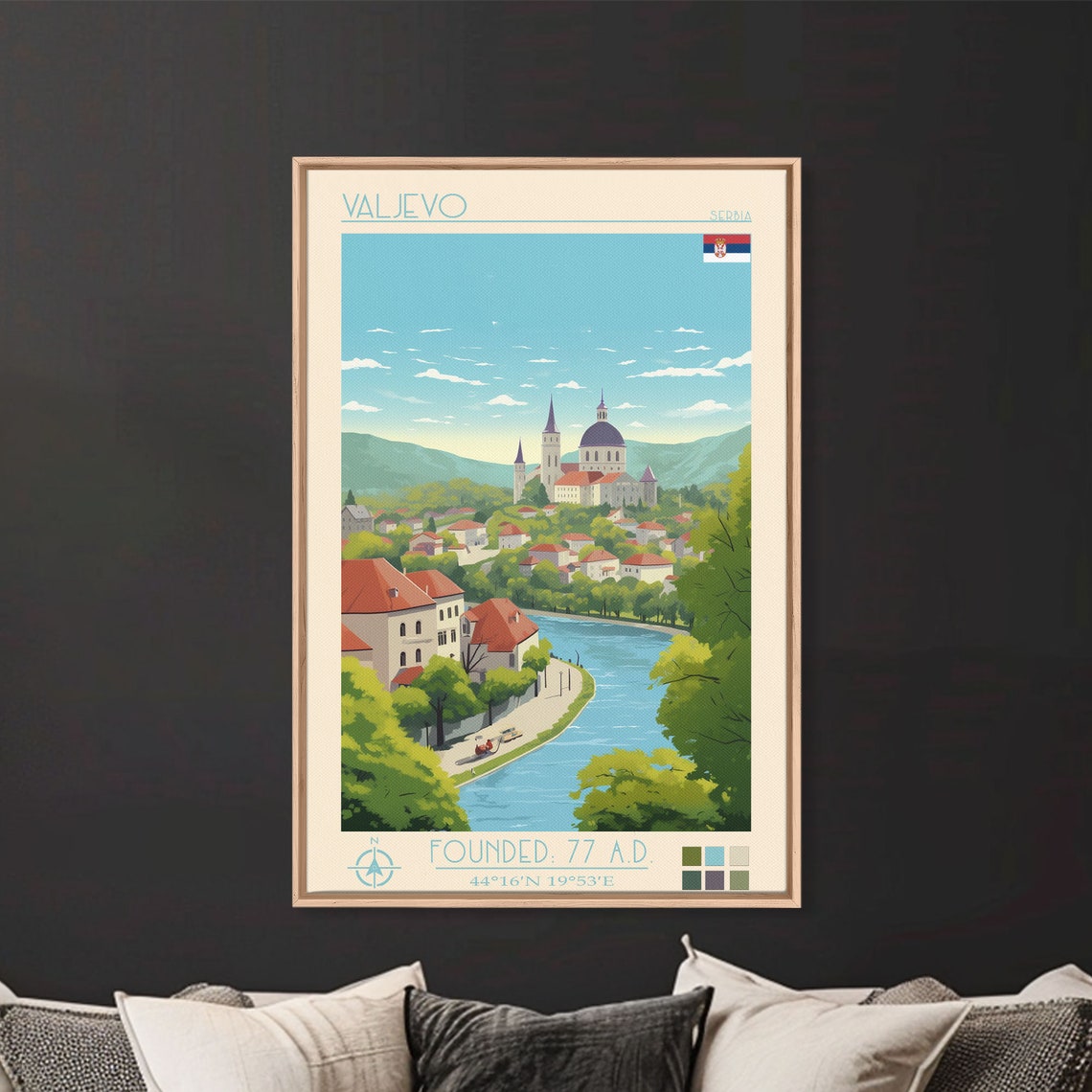 Valjevo Serbia Riverside Old Town Church Dome View Travel Poster - Image 2