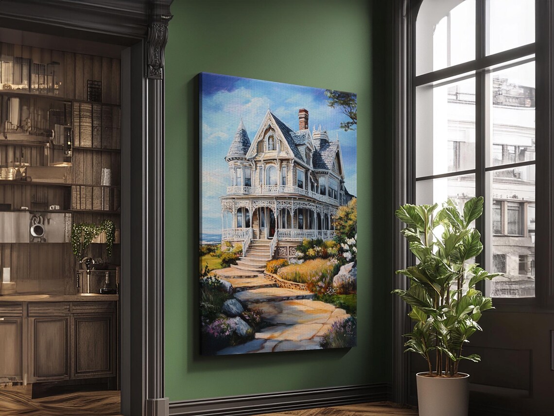 Victorian Queen Anne House Painting Garden Stone Path Home Poster - Image 2