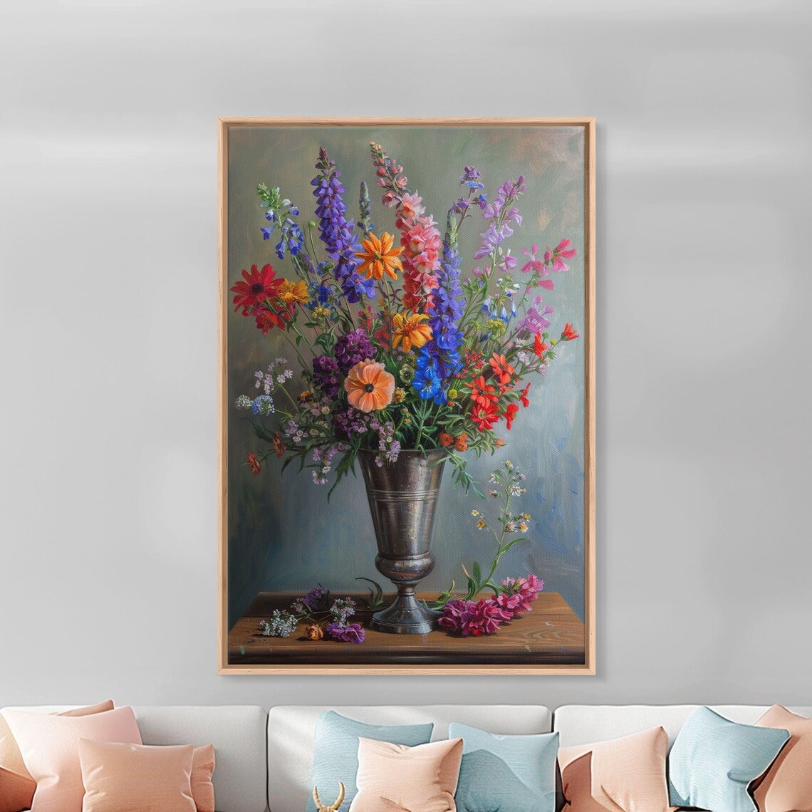 Colorful Wildflower Bouquet Silver Vase Classic Still Life Art Poster - Image 2