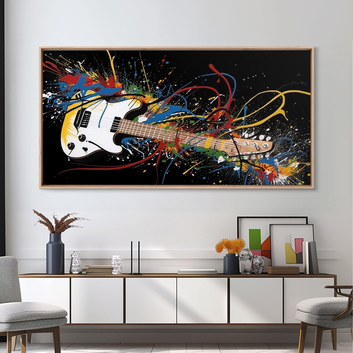 Electric Guitar Paint Splatter Colorful Music Art Black Background Poster - Image 5