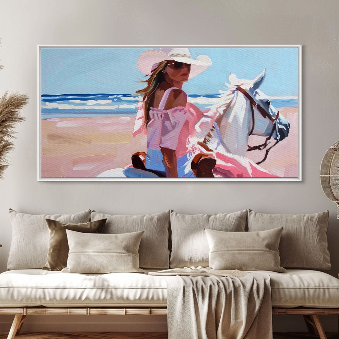 Elegant Cowgirl On Horse By The Shore Beautiful Framed Print Ideal For Coastal Living Room Art Beach Bedroom Decor Horse Wall Art - Image 5