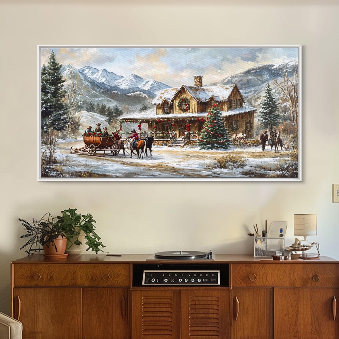 Mountain Lodge Christmas Horse Sleigh Rustic Winter Holiday Print - Image 5