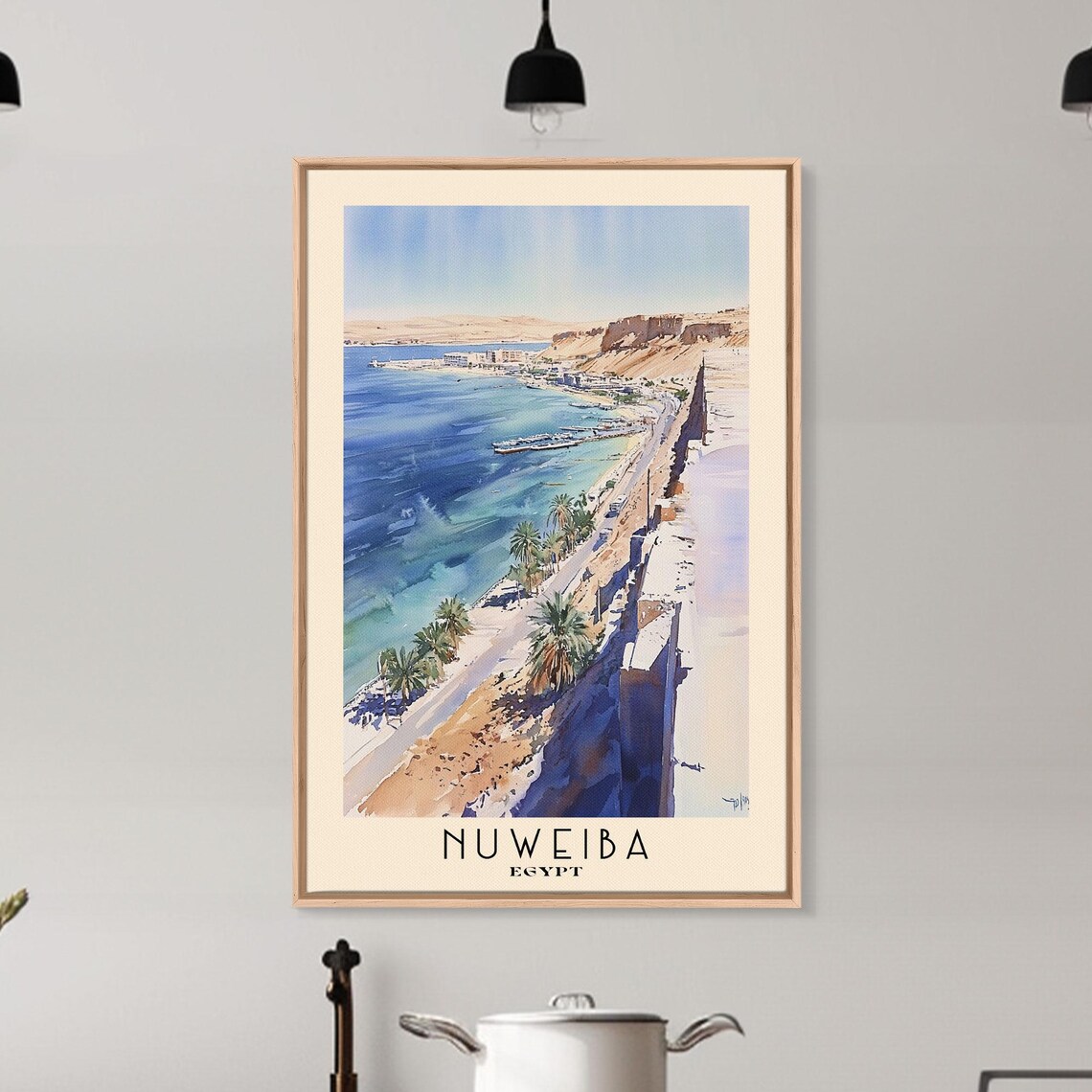 Nuweiba Egypt Red Sea Bay Palm Lined Beach Road Desert Cliffs Travel Poster - Image 6
