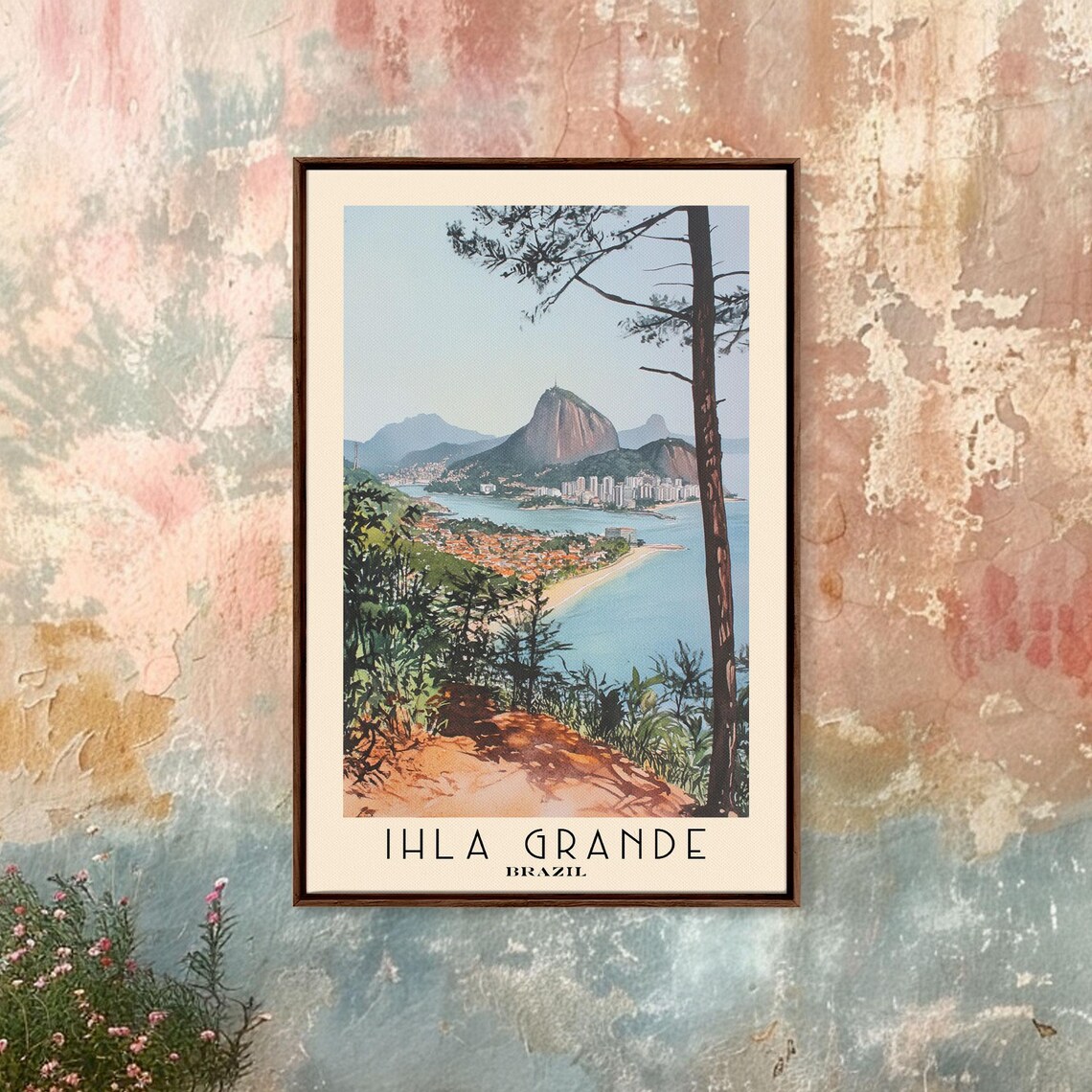Ilha Grande Brazil Coastal Panorama Bay Mountain View Watercolor Poster - Image 4