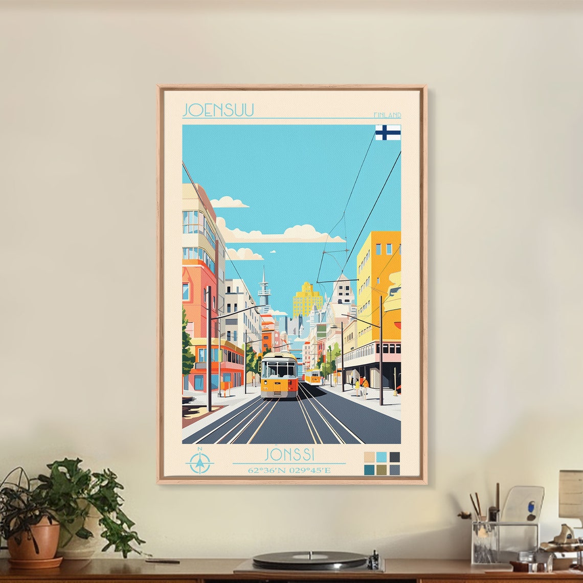 Joensuu Finland Modern Avenue Yellow Trams City Street View Poster - Image 4