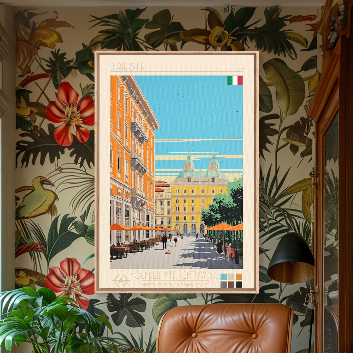 Trieste Italy Piazza Cathedral Sunny Square Cafe View Travel Poster - Image 5