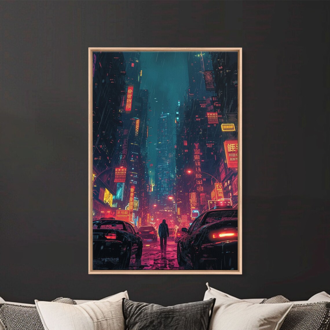 Tokyo Neon Rain Street Japanese City Night Cyberpunk Cityscape Poster - Image 3