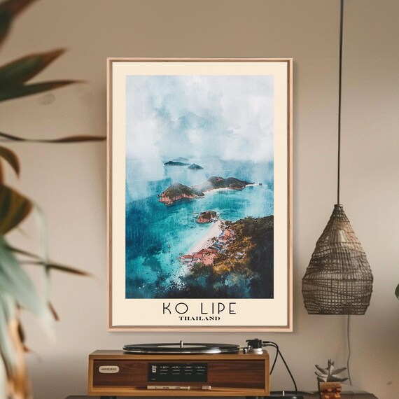 Ko Lipe Thailand Rocky Islets Turquoise Bay Misty Watercolor Art Poster