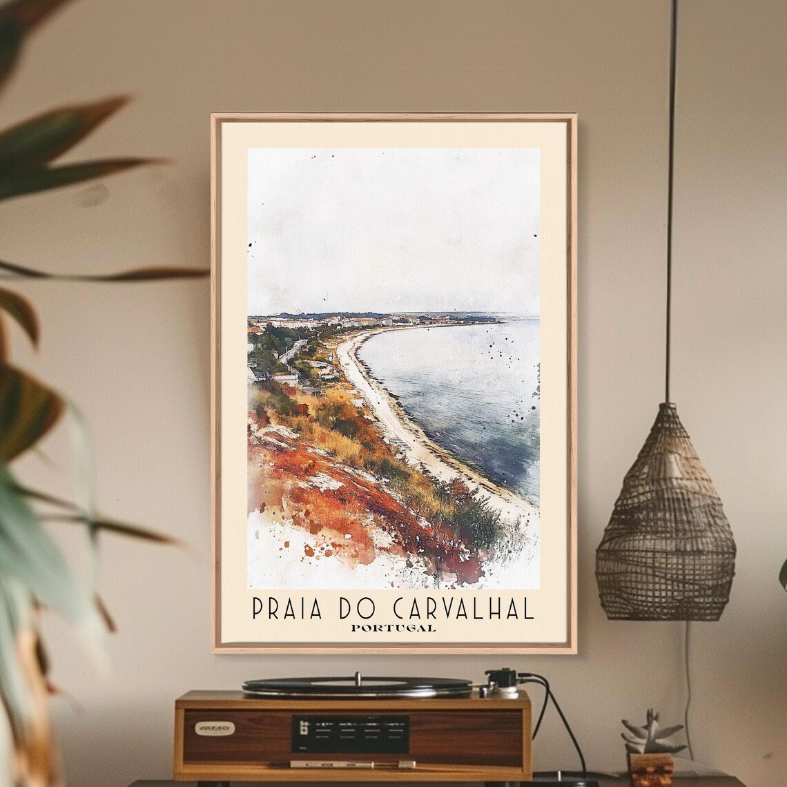 Praia do Carvalhal Portugal Long Sandy Coastline Watercolor Travel Poster - Image 2