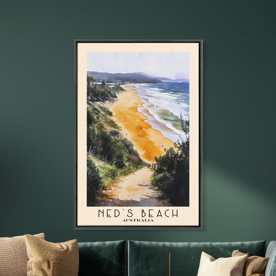 Neds Beach Australia Golden Sand Hillside Path Watercolor Travel Poster - Image 5