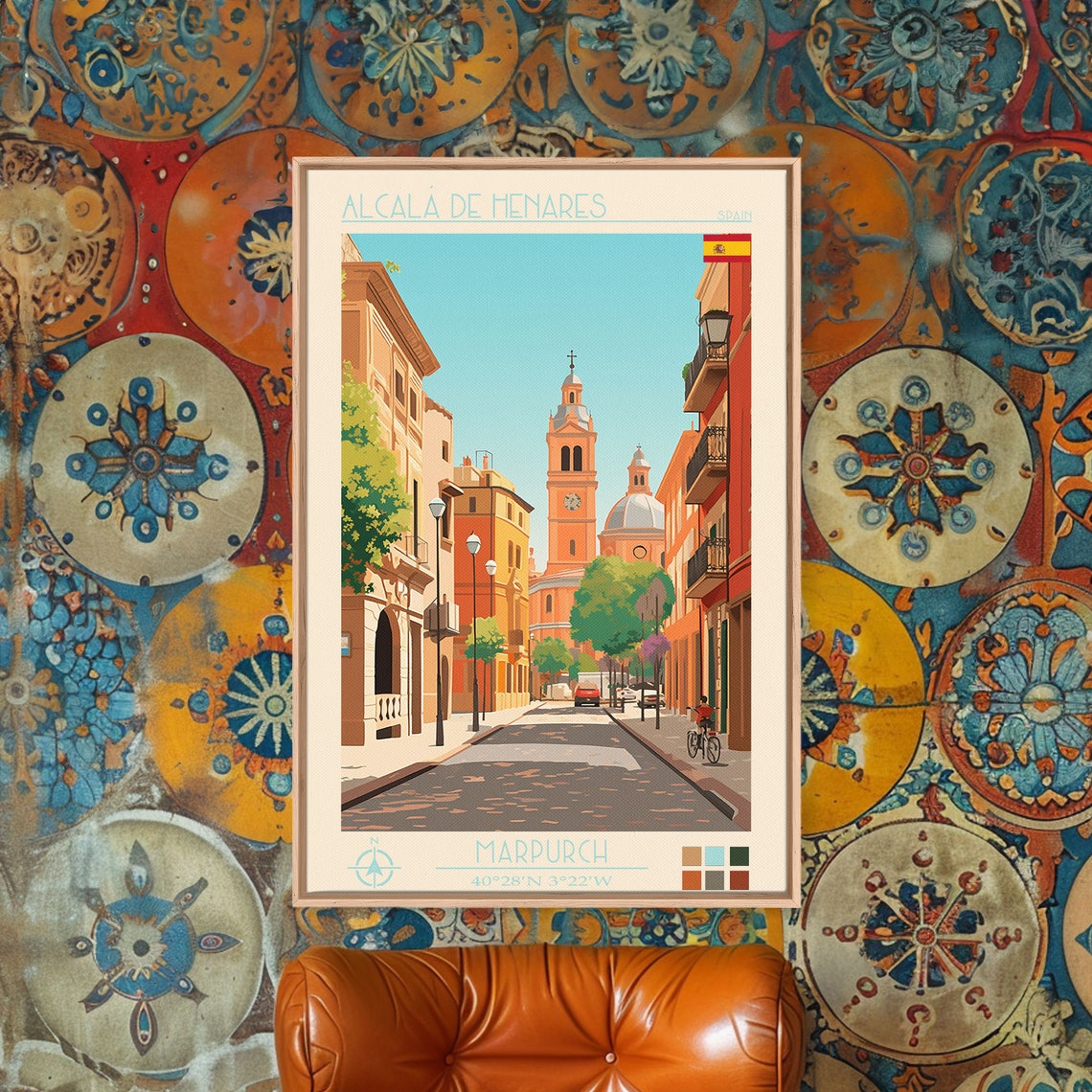Alcala de Henares Spain Historic Old Town Street Cathedral Poster