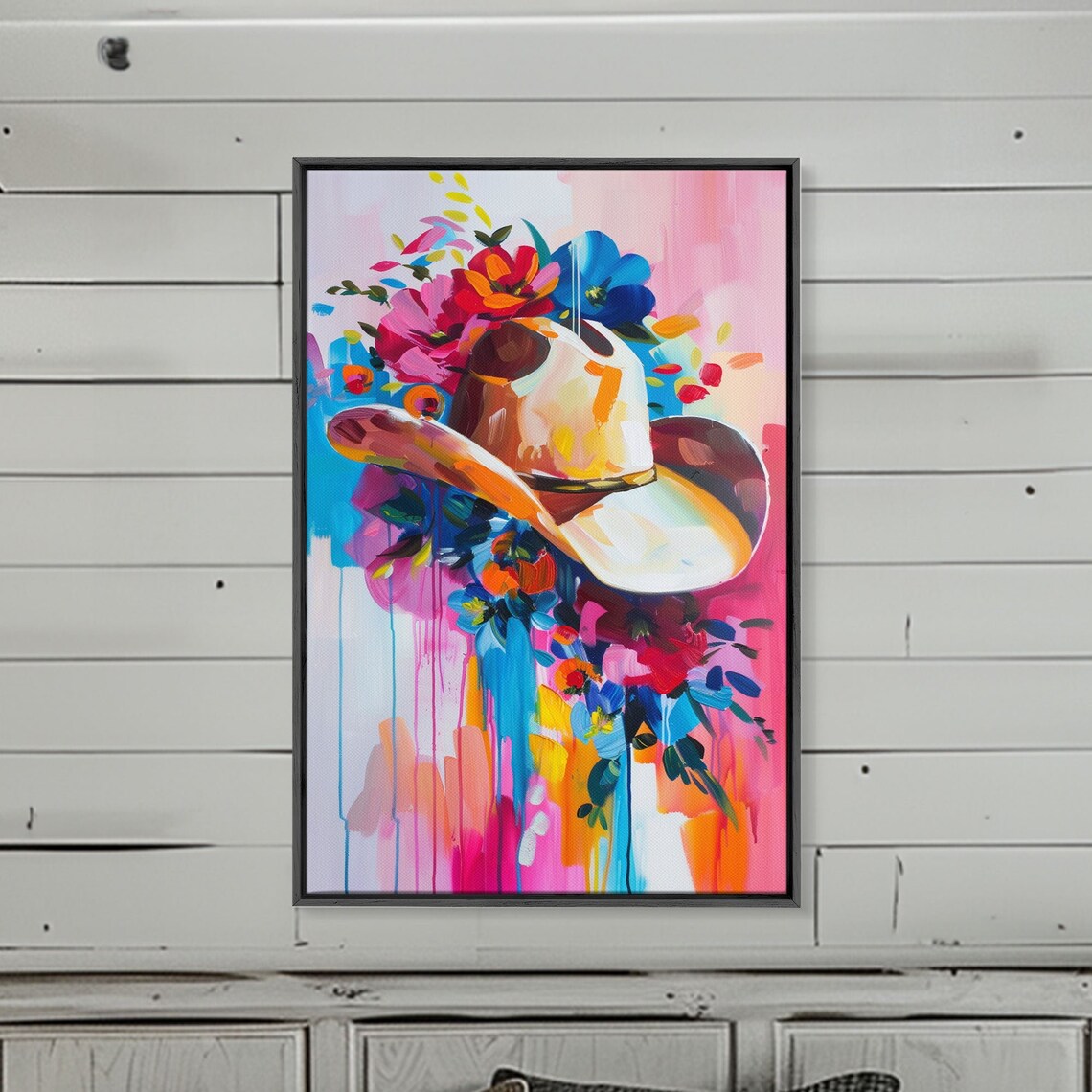 Colorful Cowboy Hat Floral Accents Western Hat Still Life Art Poster