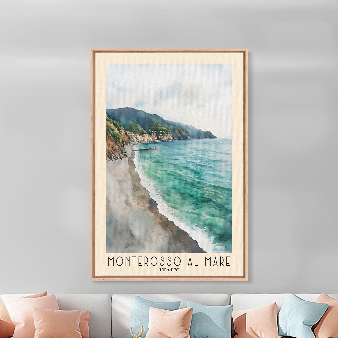 Monterosso al Mare Italy Colorful Village Beach Cove Watercolor Poster - Image 3
