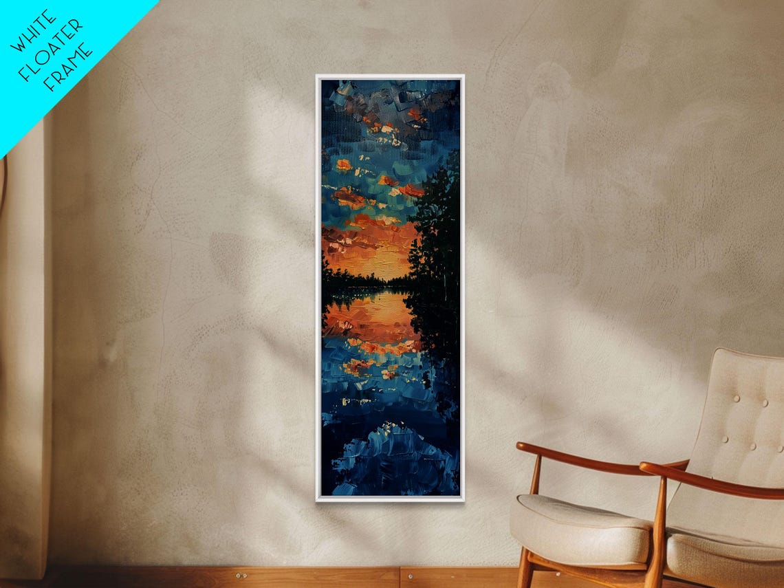 Reflective Sunset Over Calm Waters Minimalist Farmhouse Art For Rustic Decor Boho Style Wall Art In Tall Print