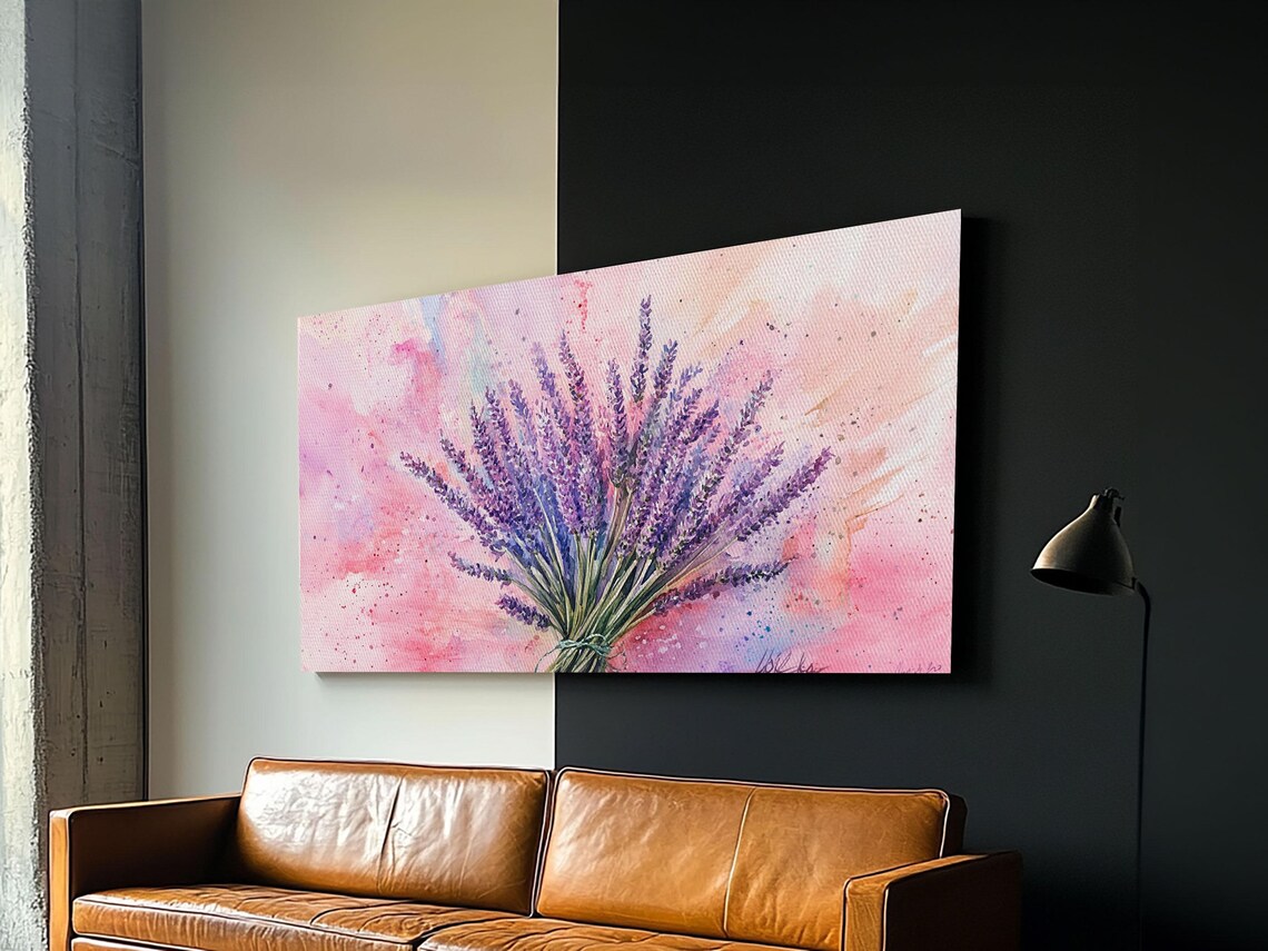 Lavender Bouquet Watercolor On Pink Background Purple Floral Poster - Image 4