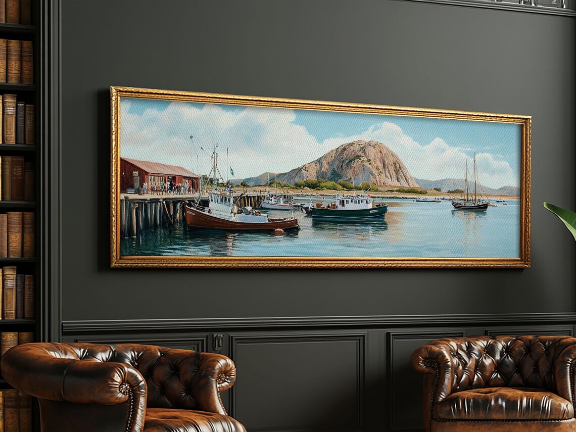 Morro Bay California Panoramic Harbor Boats Morro Rock Ocean View Poster - Image 6