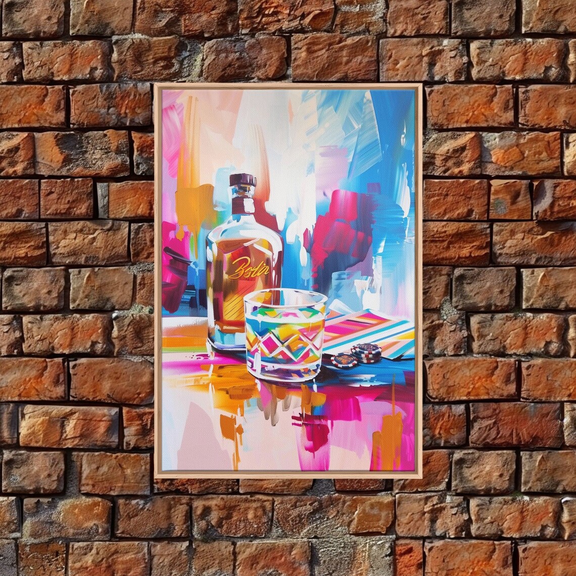 Colorful Whiskey Bottle And Rocks Glass Modern Bar Decor Wall Art - Image 3