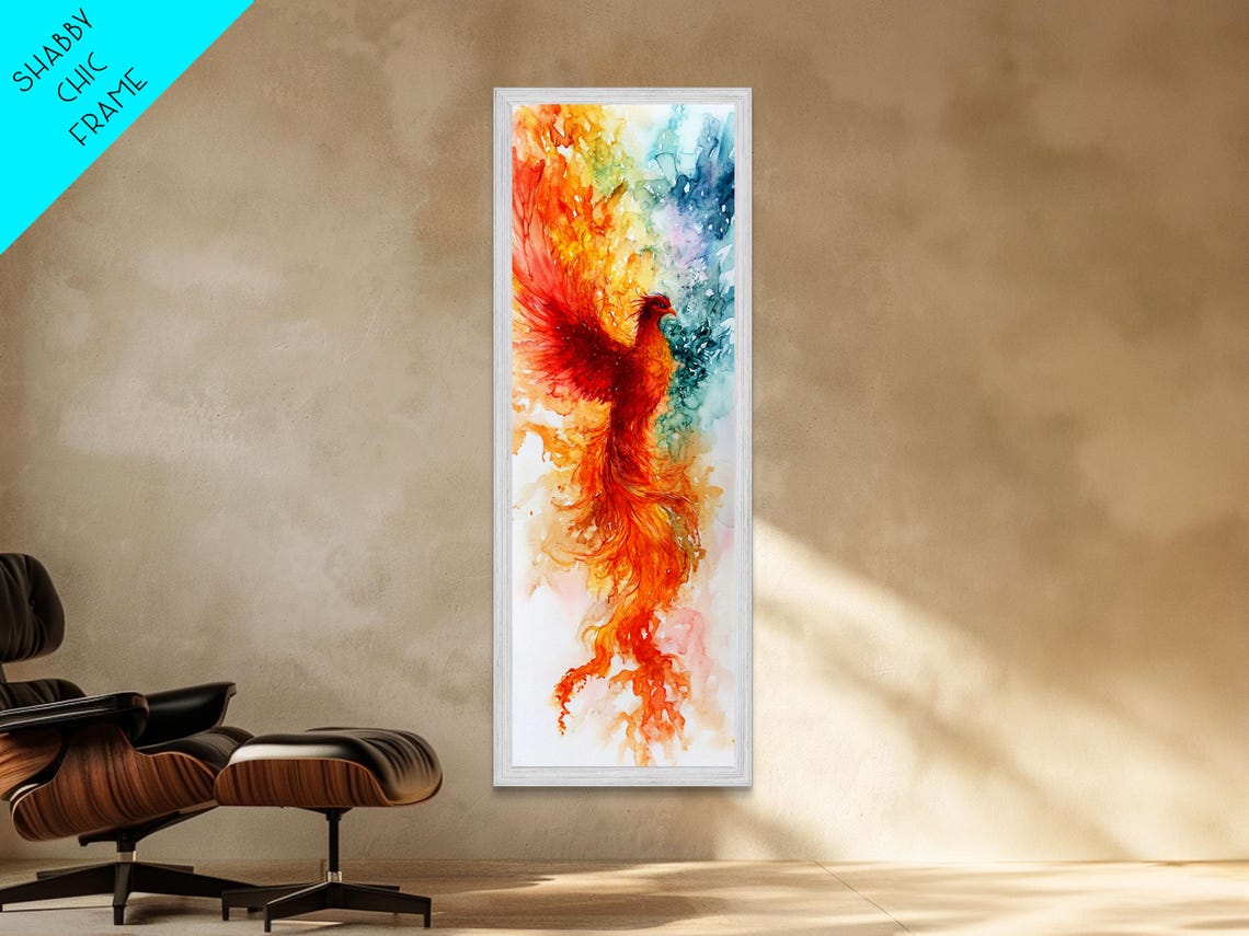 Ethereal Phoenix Rising Soft Pastel Rainbow Flames Renewal Art Poster - Image 3