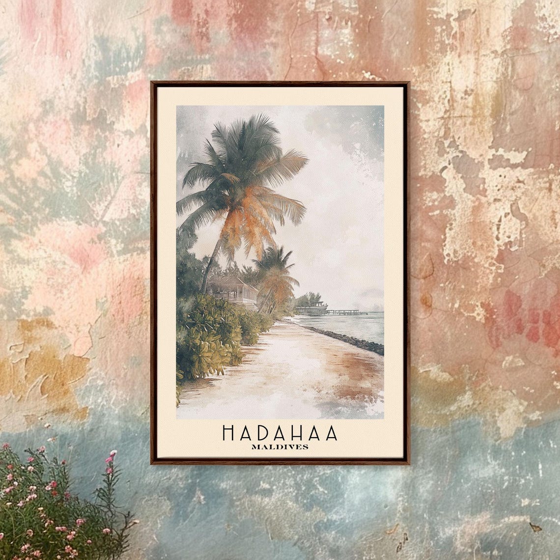 Hadahaa Maldives Palm Beach Path Island Watercolor Tropical Poster - Image 4