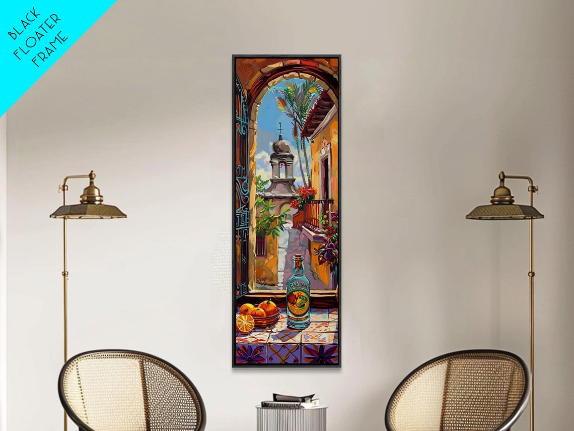 Spanish Archway Still Life With Tequila Bottle And Oranges Wall Art - Image 2
