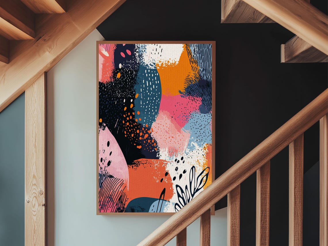 Modern Abstract Organic Shapes Coral Navy Pink Botanical Wall Art - Image 6