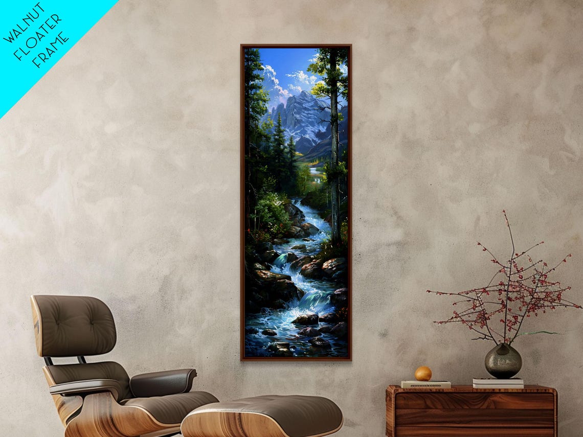 Mountain Stream Rapids Through Pine Forest Impasto Landscape Poster - Image 5