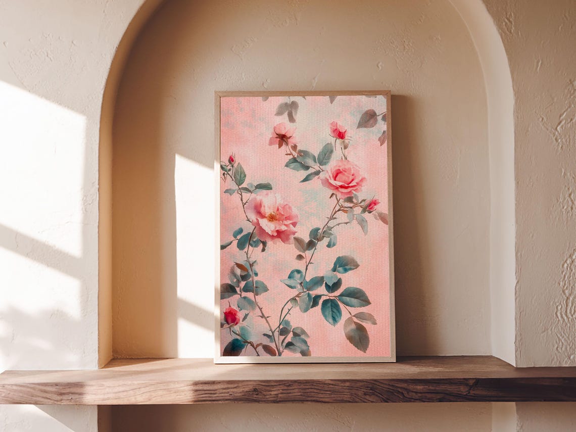 Climbing Pink Roses Vintage Botanical Illustration Wall Art Poster - Image 2