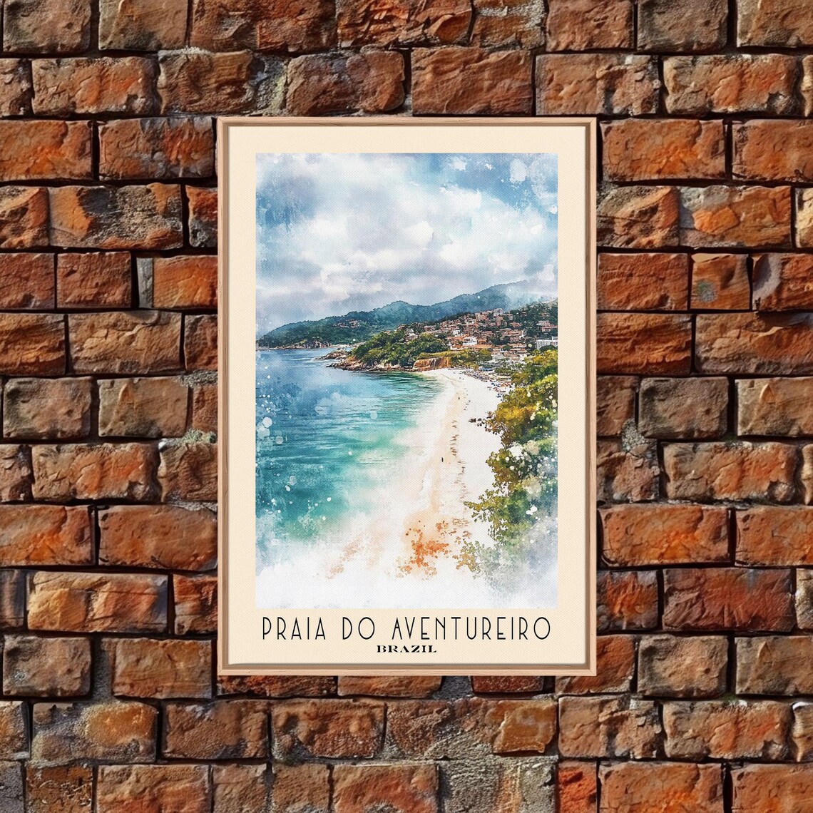 Praia do Aventureiro Brazil Curved Beach Turquoise Sea Green Headland Village Poster - Image 4