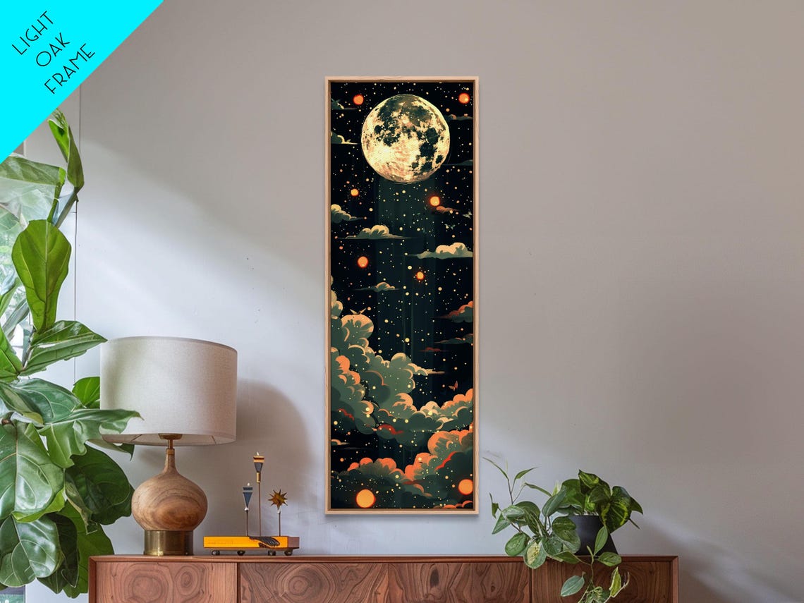 Moonlit Night Glowing Lanterns Clouds Dark Japanese Art Poster - Image 2
