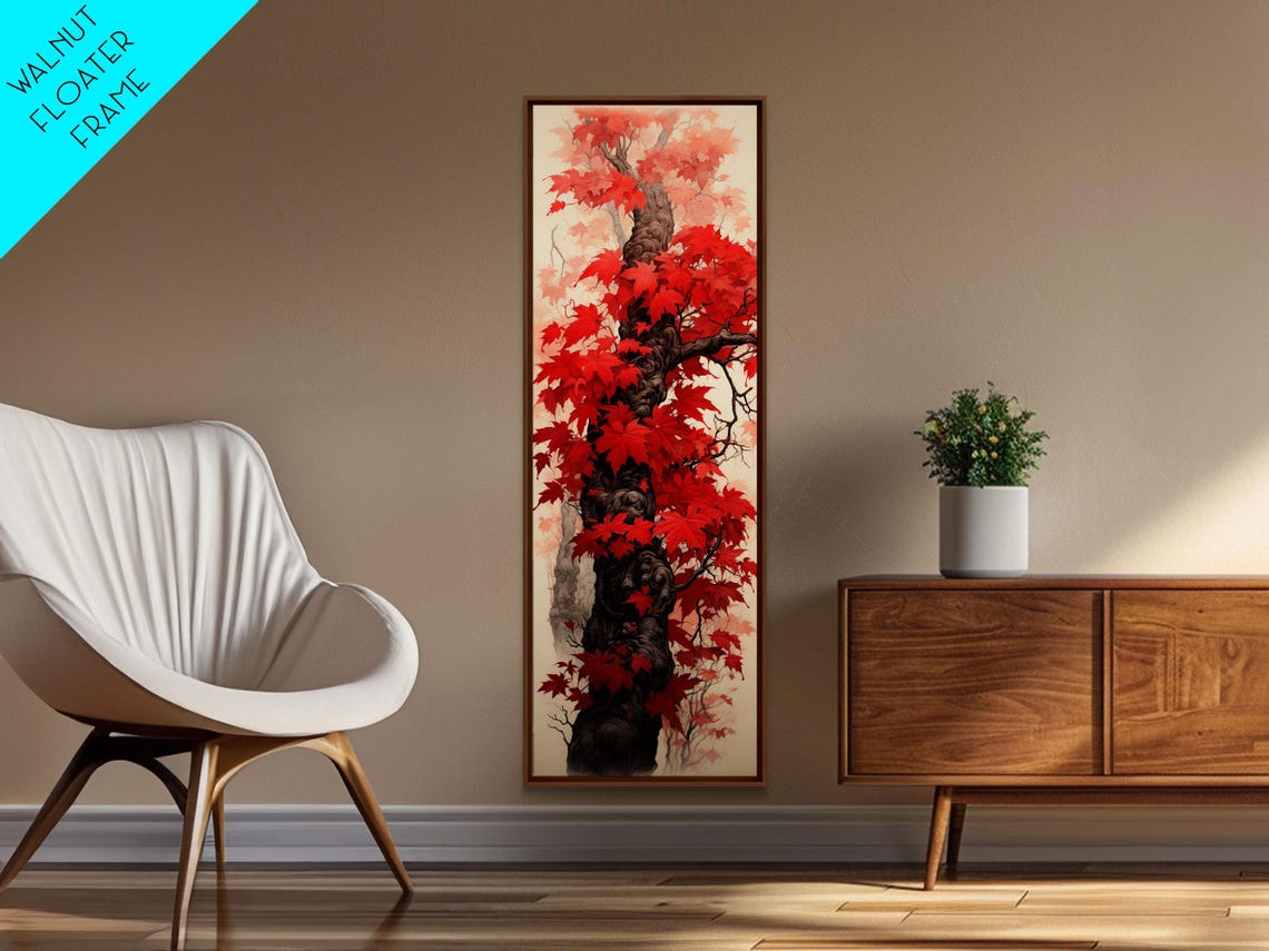 Red Maple Tree Trunk With Crimson Autumn Leaves Japanese Wall Art - Image 4
