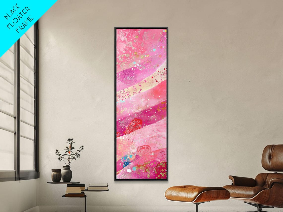 Vibrant Pink Abstract Watercolor With Gold Metallic Accents Wall Art - Image 3