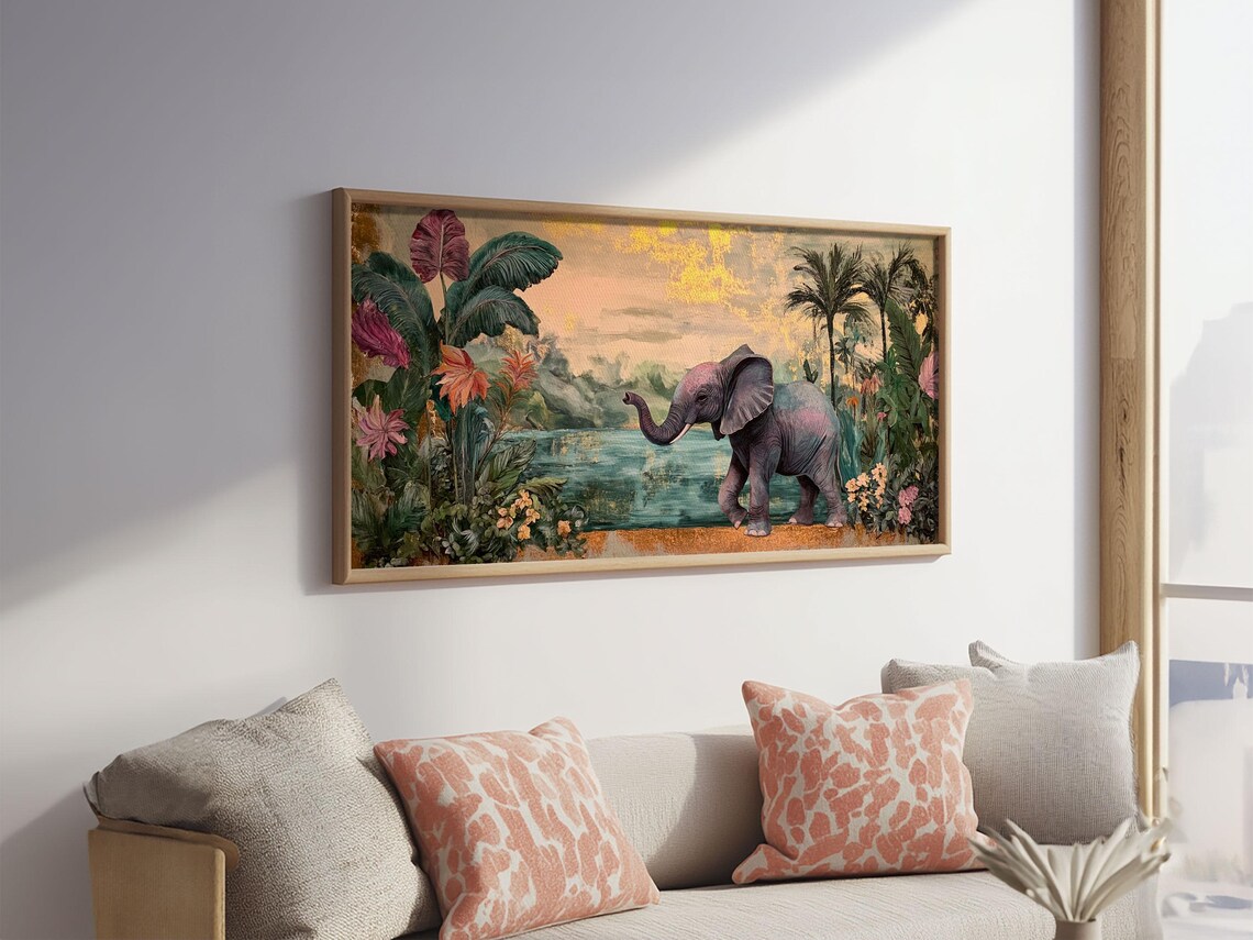 Exotic Jungle Elephant Print Rustic Botanical Decor Moody Art Wildlife Art Living Room Wall Art Gift Idea - Image 3