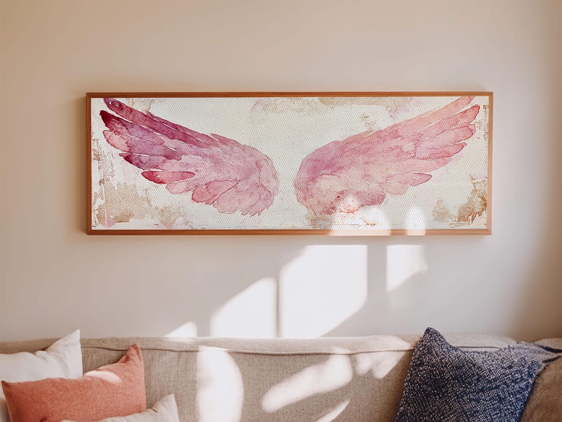 Pink Angel Wings Watercolor Whimsical Romantic Nursery Wall Art - Image 6