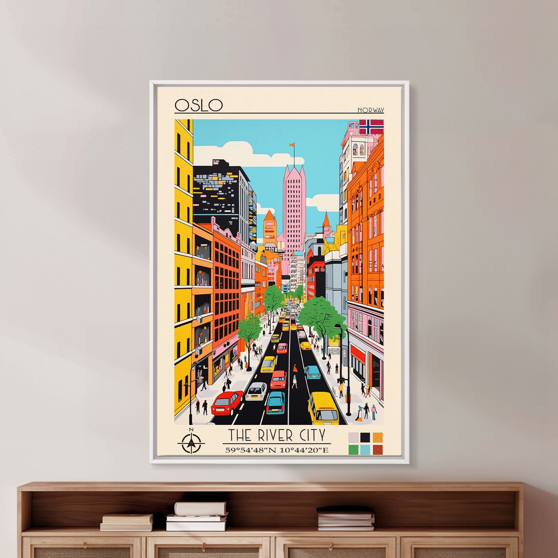 Oslo Norway Colorful Downtown Street Skyline Day View Travel Poster - Image 5