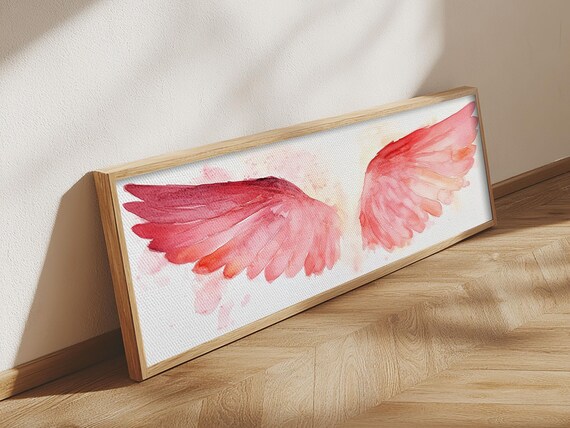 Pink Angel Wings Watercolor Soft Blush Spiritual Feathered Wings Wall Poster
