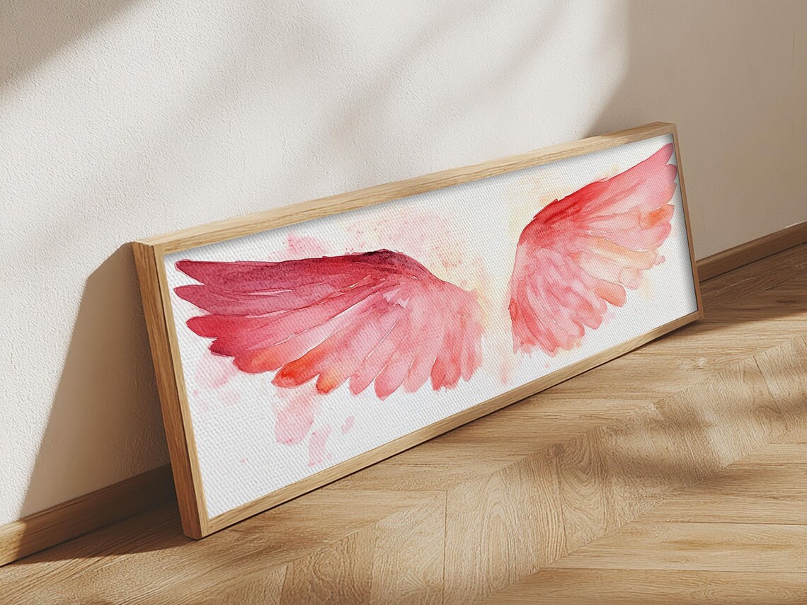 Pink Angel Wings Watercolor Soft Blush Spiritual Feathered Wings Wall Poster