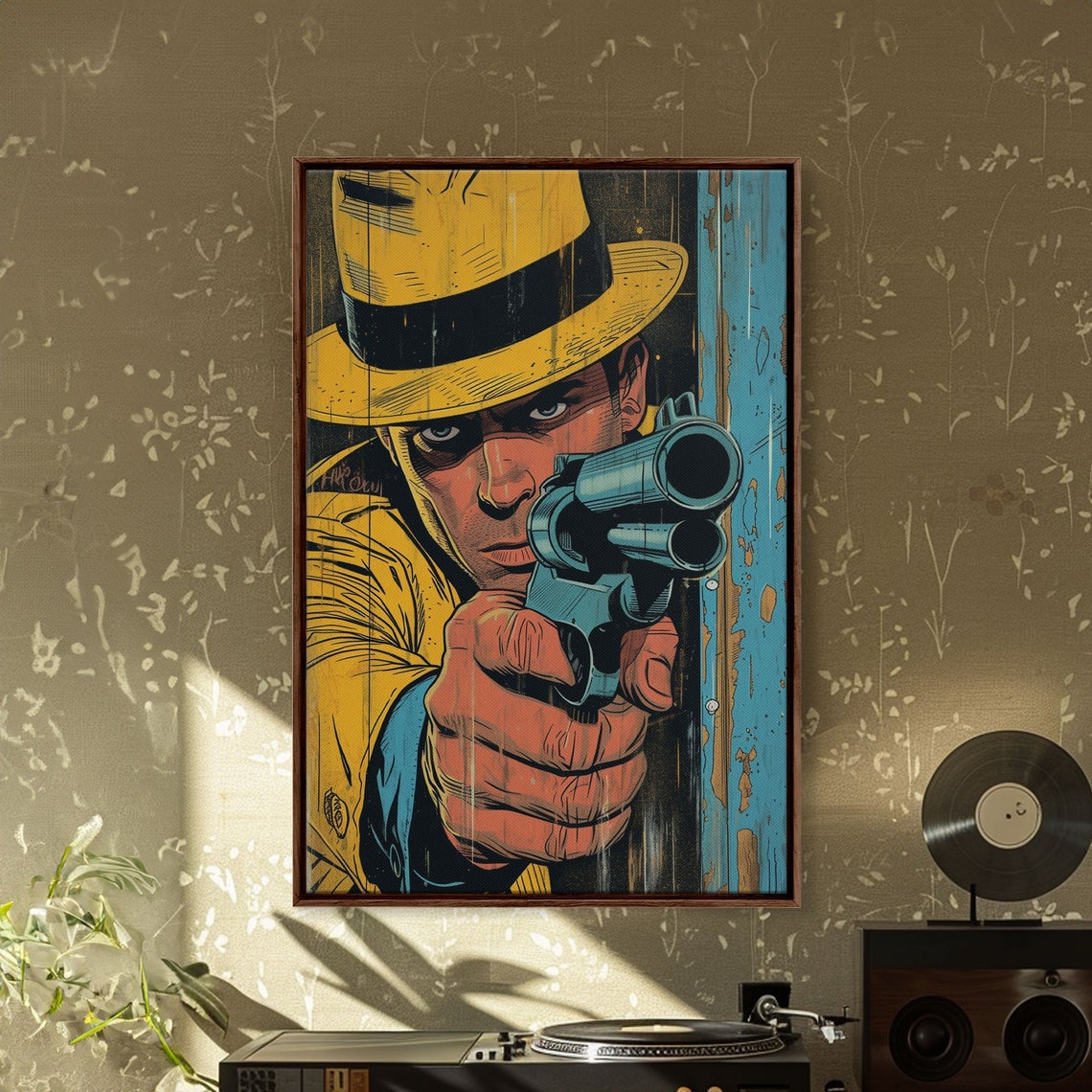 Hardboiled Detective Yellow Fedora Revolver Pulp Noir Comic Wall Art - Image 5