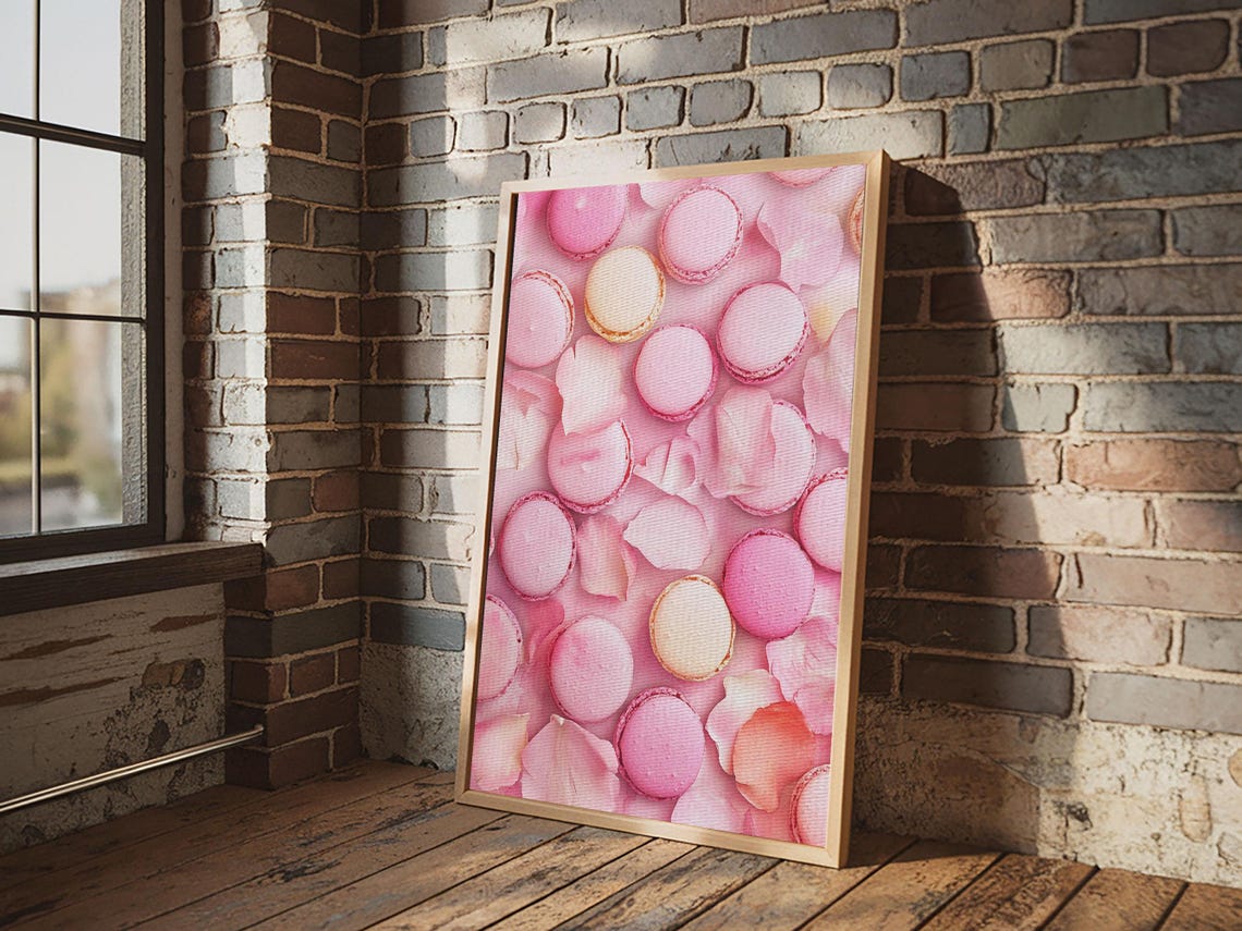 Pink Macarons Rose Petals Sweet Pastel Kitchen Wall Art Print Poster - Image 3