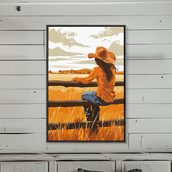 Contemplative Cowgirl On Fence Framed Print Serene Western Decor Country Wall Art For Living Room Bedroom Artwork