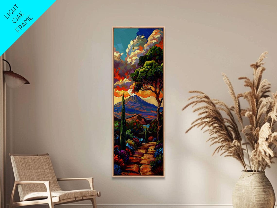 Volcano Sunset Over Colorful Flower Valley Impasto Landscape Poster - Image 3