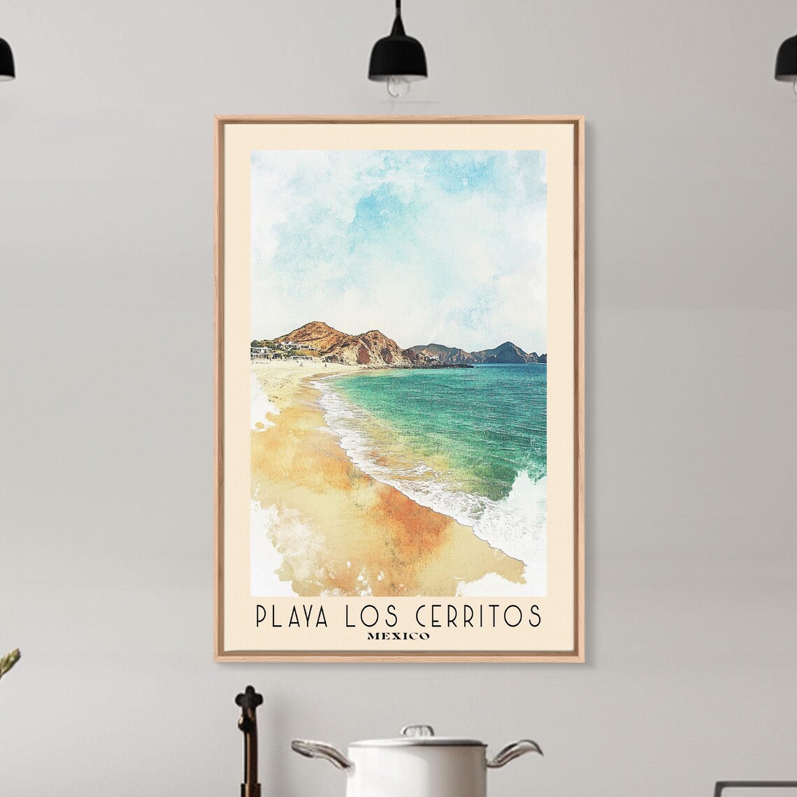 Playa Los Cerritos Mexico Golden Shore Desert Hills Watercolor Travel Poster - Image 6